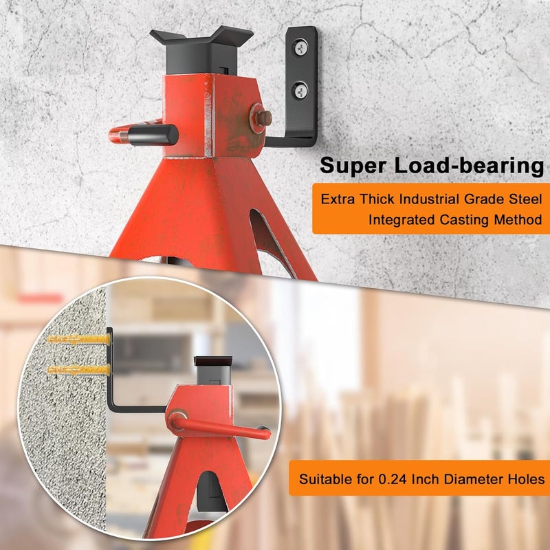 lcusepu Jack Stand Wall Mount Organizer, Car Jack Stands Wall Hooks for Hanging, Universal Upgrade Designed Garage Hook, Heavy Duty Hooks Fits 2 & 3 & 4 & 5 & 6 Ton Heavy Duty Jack Stands (4 Pack) - Image 2